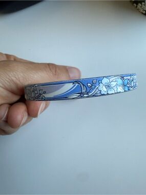 Blue & White Floral Enamel Bangle Bracelet